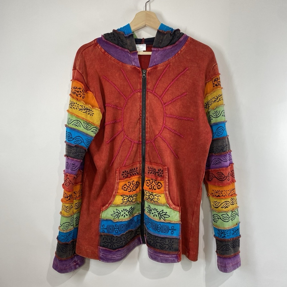 Greater Good Network Sunshine Daydream Rainbow Boho Hippie Zip Up Hoodie Sz L/XL